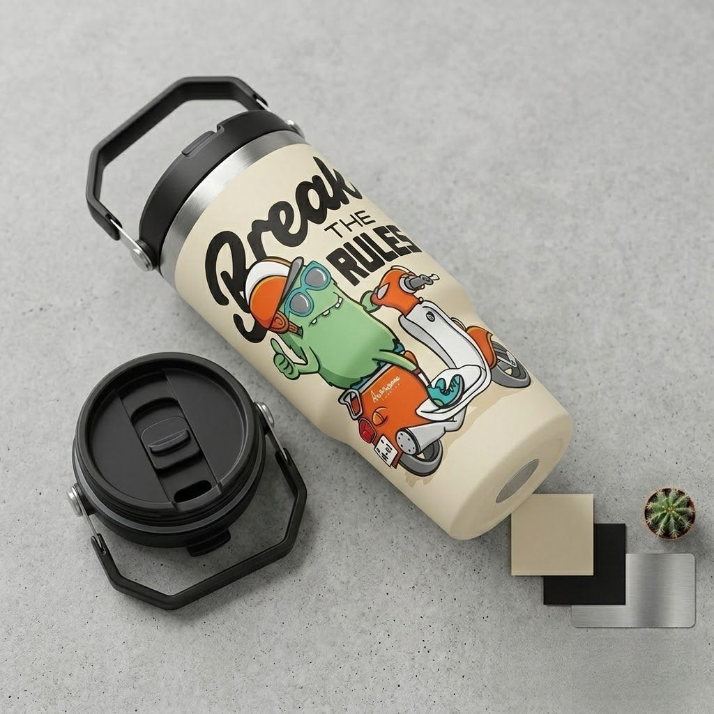 Custom Stainless Steel Tumbler - Reusable Straw and Leak Proof Lid